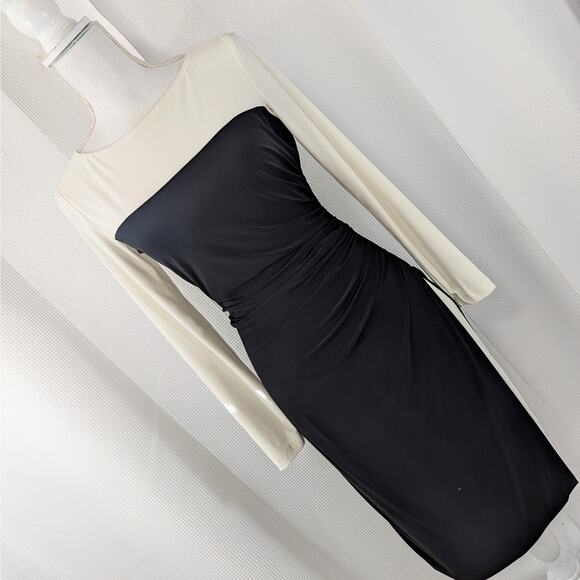 Ralph Lauren Dresses & Skirts - RALPH LAUREN! STUNNING BLACK AND IVORY SHIRRED, REVERSE SLIT SIDE DRESS! SZ 8